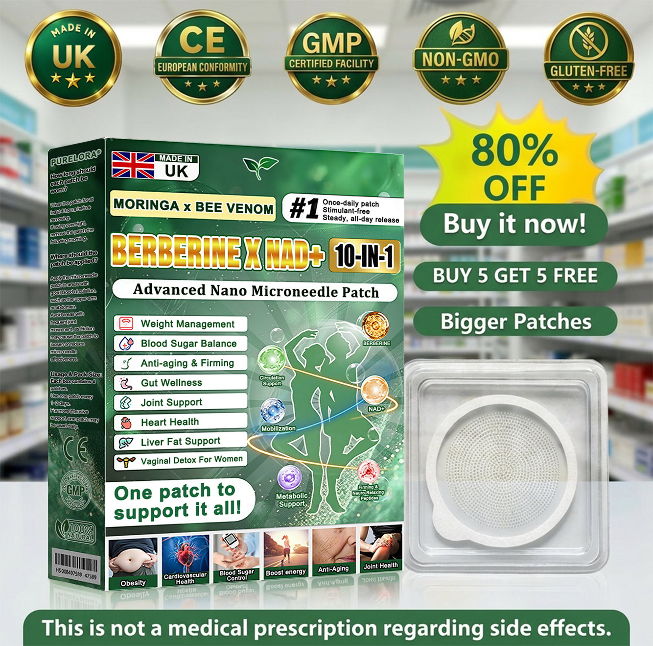 🏆 2026 Best Seller | 🔥 𝐏𝐮𝐫𝐞𝐥𝐨𝐫𝐚® Moringa · Berberine × NAD+ 𝟏𝟎-𝐢𝐧-𝟏 𝐀𝐝𝐯𝐚𝐧𝐜𝐞𝐝 𝐍𝐚𝐧𝐨 𝐌𝐢𝐜𝐫𝐨𝐧𝐞𝐞𝐝𝐥𝐞 𝐏𝐚𝐭𝐜𝐡 — 𝐎𝐧𝐜𝐞 𝐃𝐚𝐢𝐥𝐲, 𝐕𝐢𝐬𝐢𝐛𝐥𝐞 𝐑𝐞𝐬𝐮𝐥𝐭𝐬 𝐢𝐧 𝟕 𝐃𝐚𝐲𝐬