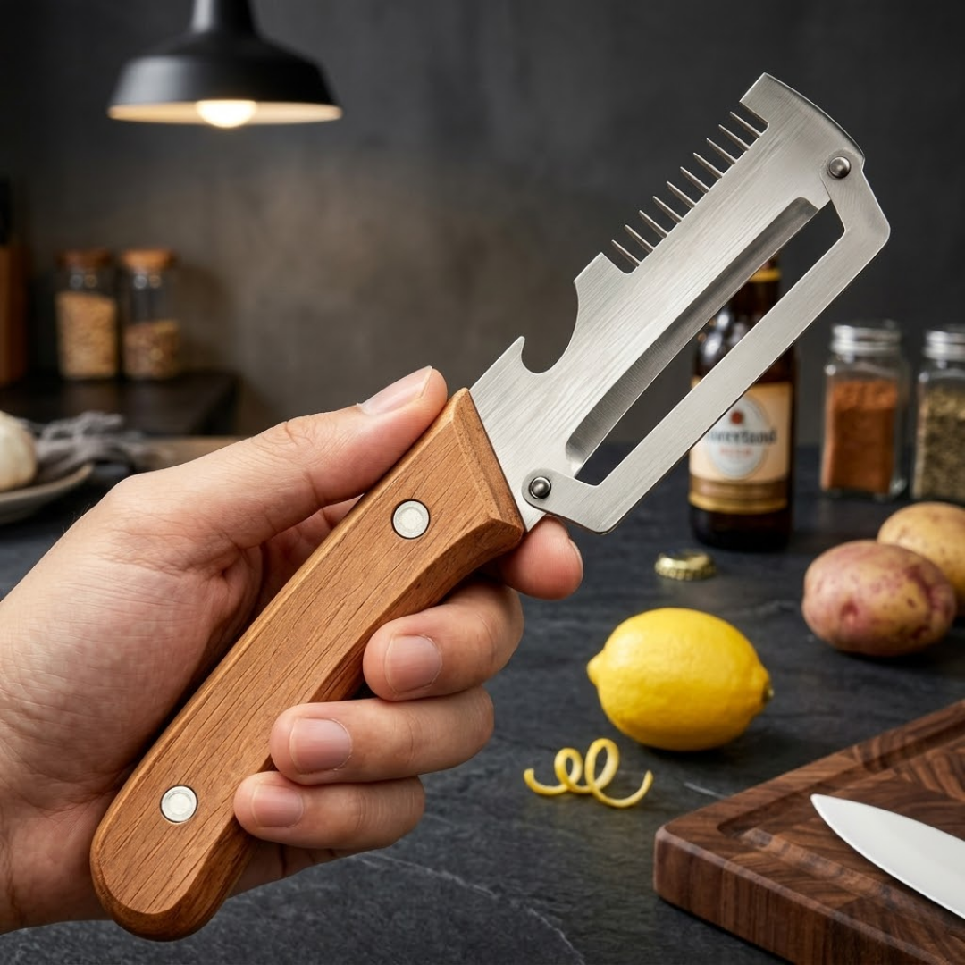 ⏰Last Day 60% OFF🔥 2-in-1 Stainless Steel Vegetable Peeler with Wooden Handle & Bottle Opener
