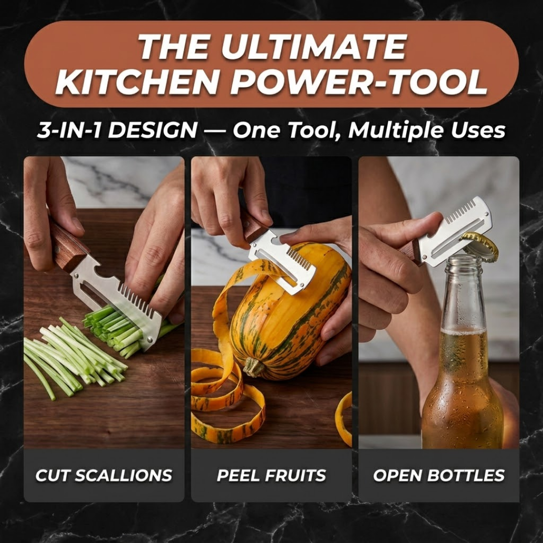 ⏰Last Day 60% OFF🔥 2-in-1 Stainless Steel Vegetable Peeler with Wooden Handle & Bottle Opener