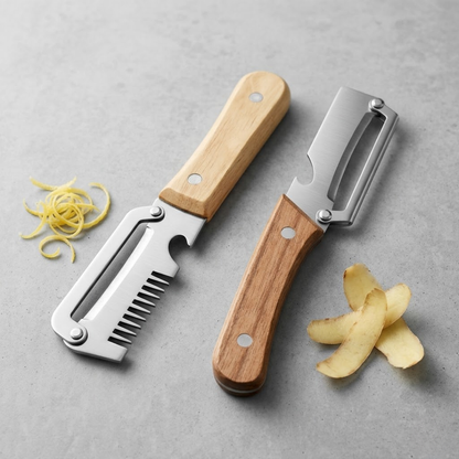 ⏰Last Day 60% OFF🔥 2-in-1 Stainless Steel Vegetable Peeler with Wooden Handle & Bottle Opener