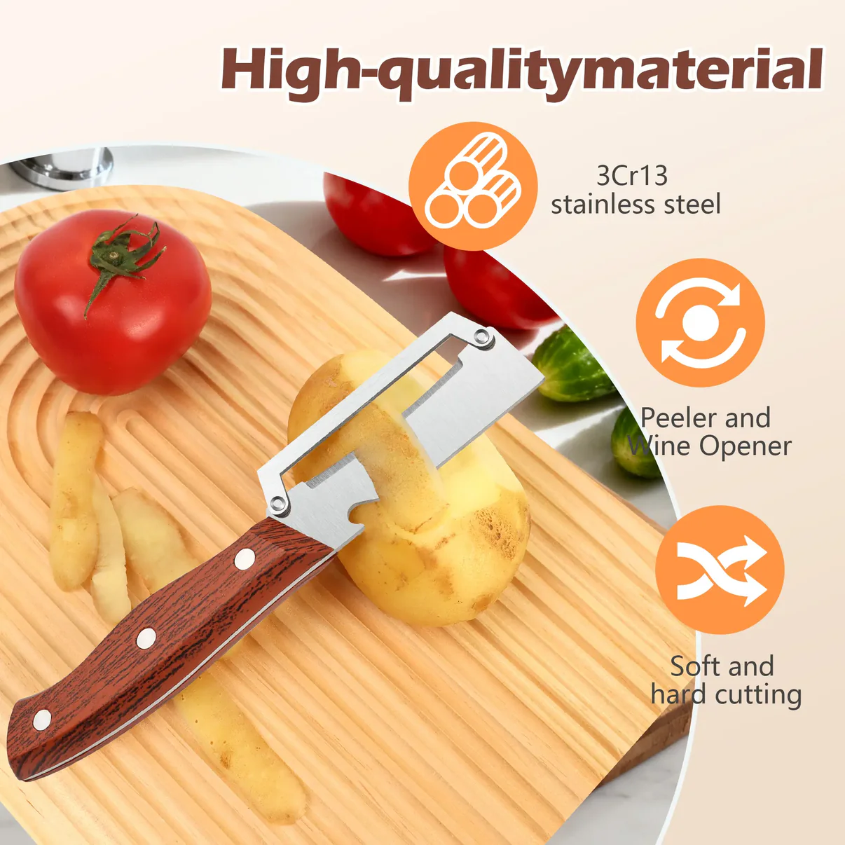 ⏰Last Day 60% OFF🔥 2-in-1 Stainless Steel Vegetable Peeler with Wooden Handle & Bottle Opener