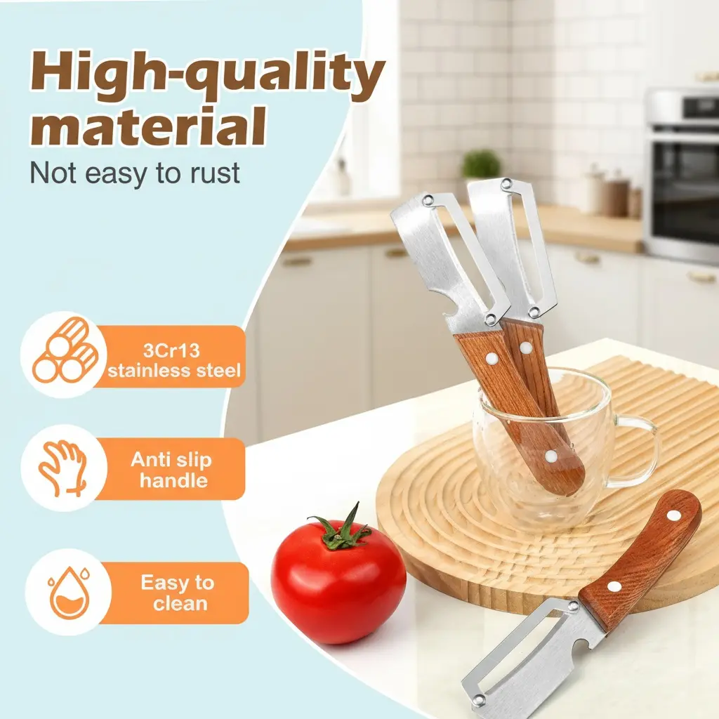 ⏰Last Day 60% OFF🔥 2-in-1 Stainless Steel Vegetable Peeler with Wooden Handle & Bottle Opener